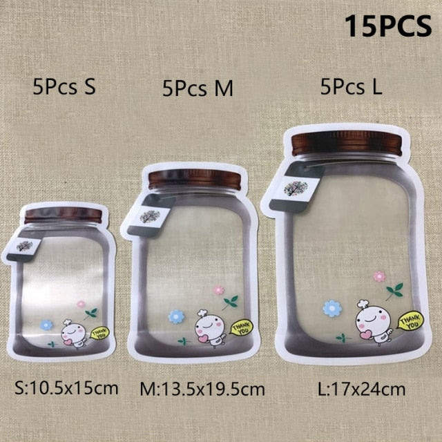 5-20Pcs Portable Mason Jar Bags Reusable Seal Food Saver Storage Bags Organizer Nuts Candy Cookies Snack Sandwich Ziplock Bags
